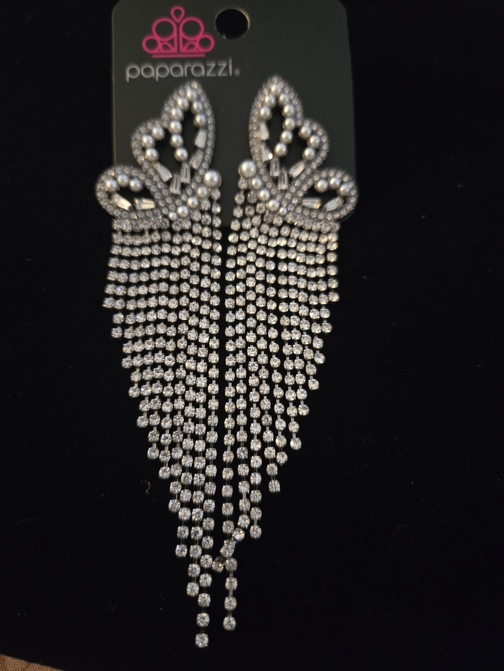 Paparazzi Silver Rhinestone Chandelier Fringe Earrings